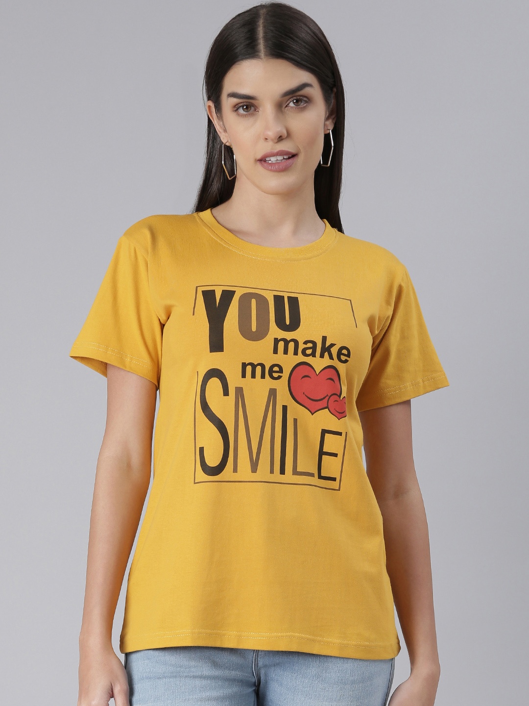 

BRATMA Women Typography Printed T-shirt, Mustard