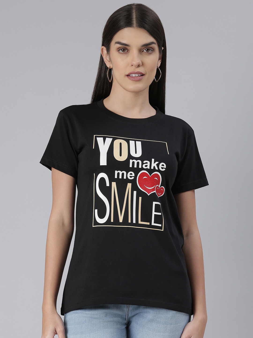 

BRATMA Women Typography Printed T-shirt, Black
