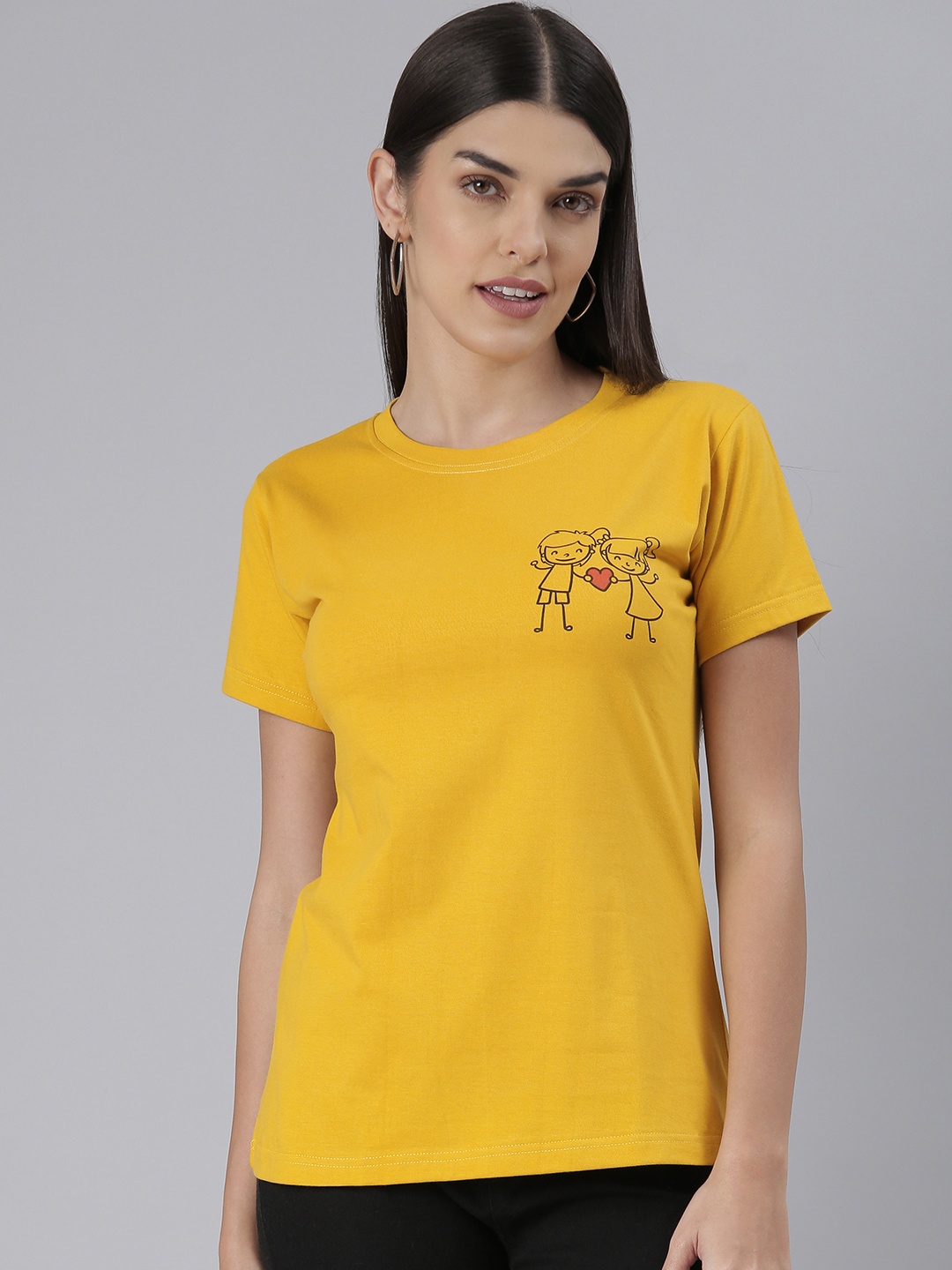 

BRATMA Women Graphic Printed T-shirt, Mustard