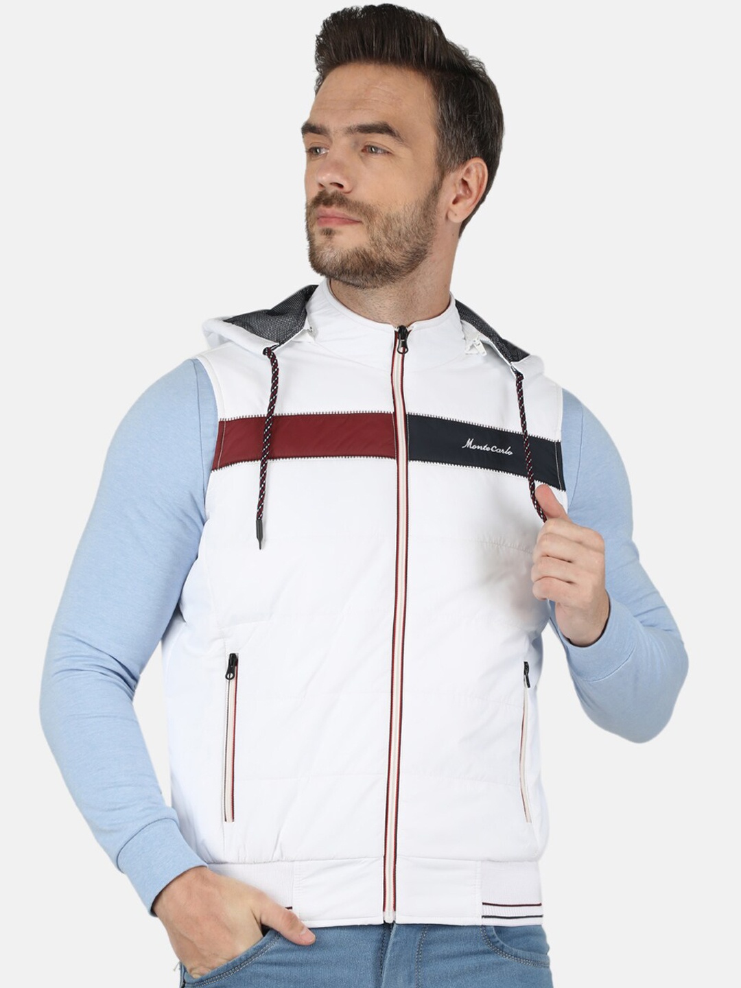 

Monte Carlo Men White Colourblocked Bomber Jacket