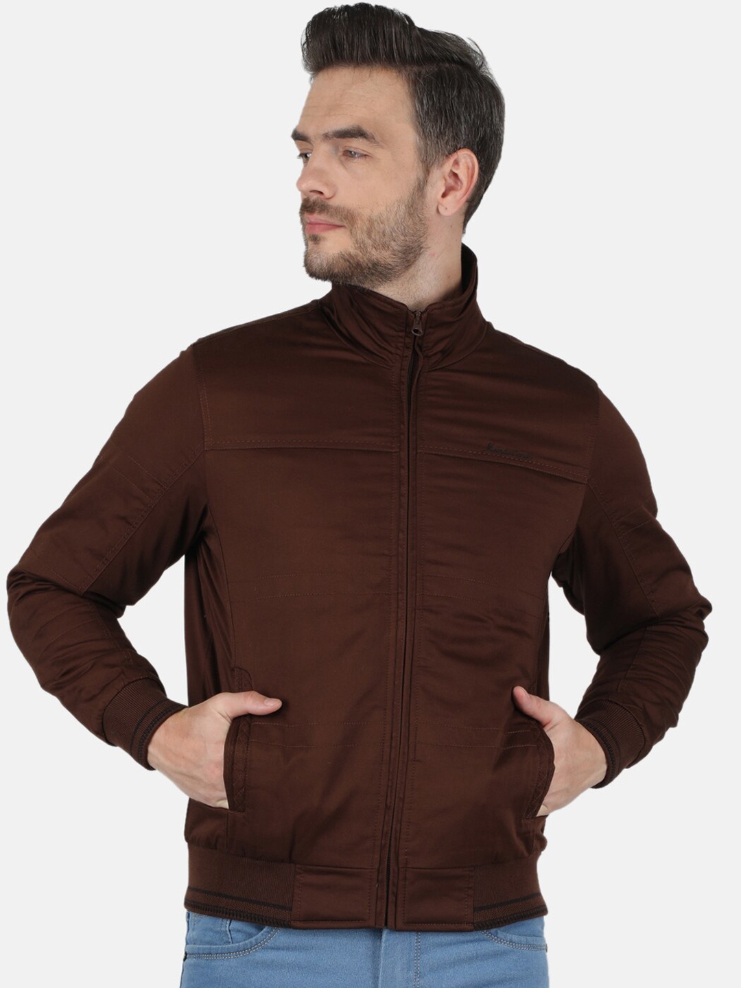 

Monte Carlo Men Brown Striped Padded Jacket