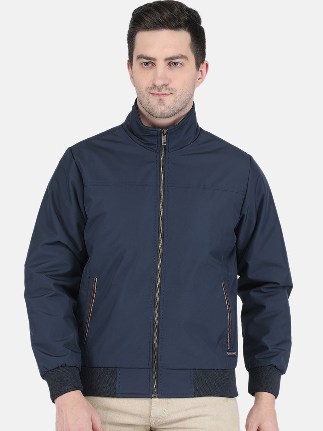 

Monte Carlo Men Navy Blue Solid Long Sleeves Bomber Jacket