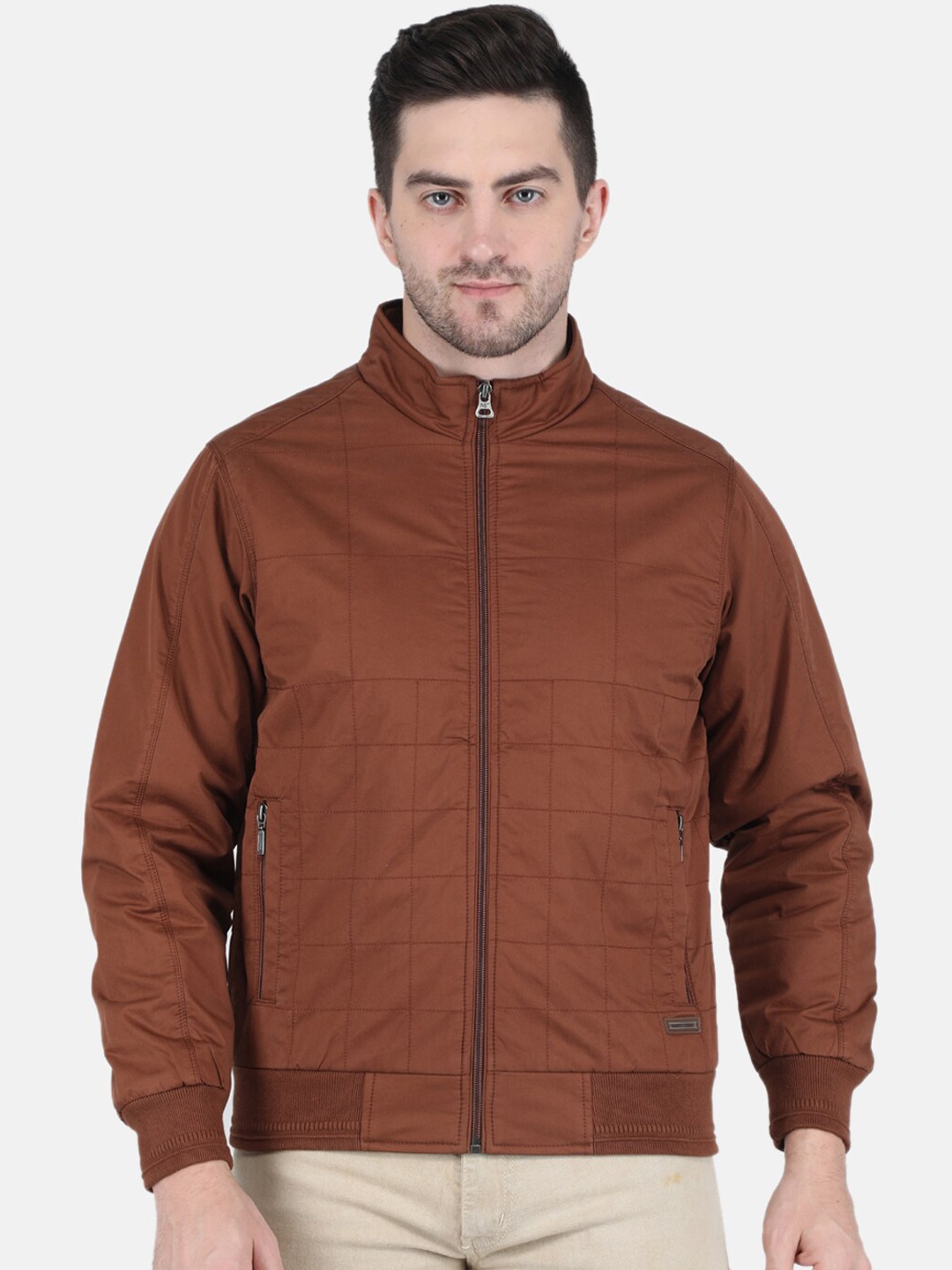

Monte Carlo Men Rust Checked Long Sleeves Bomber Jacket