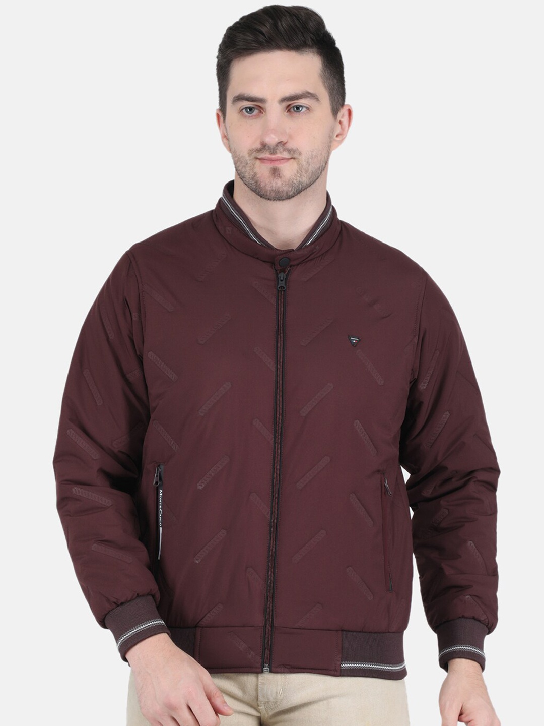 

Monte Carlo Men Burgundy Self design Bomber Jacket