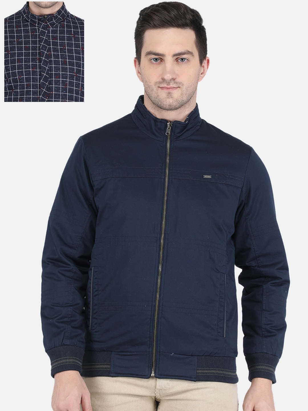 

Monte Carlo Men Navy Blue Solid Reversible Bomber Jacket