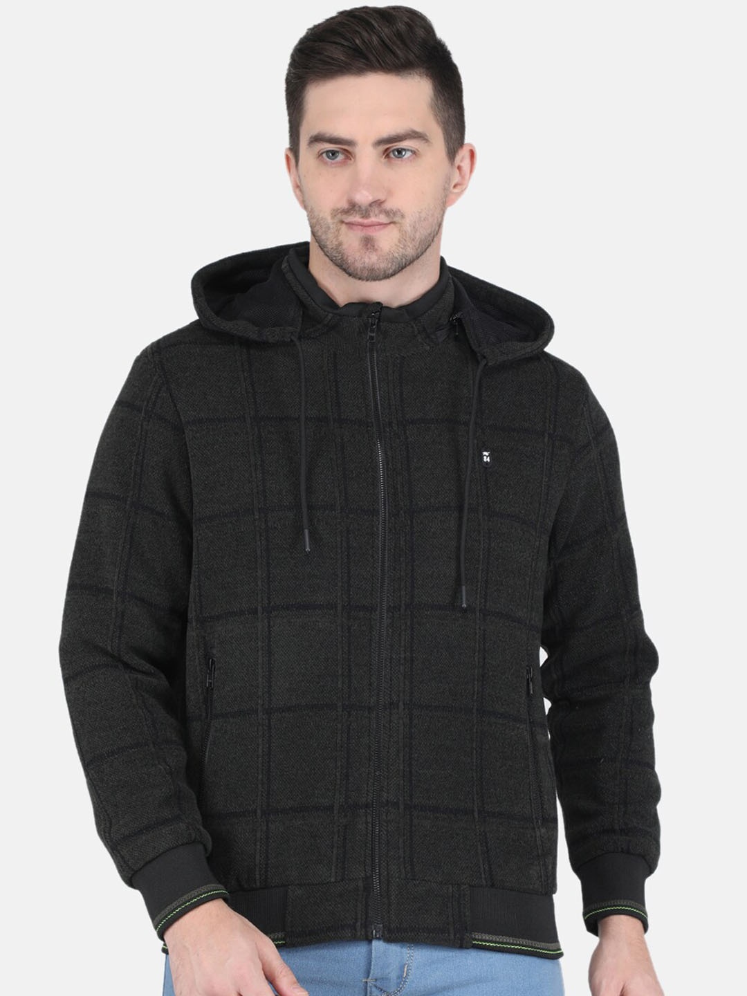 

Monte Carlo Men Black Checked Hooded Bomber Jacket