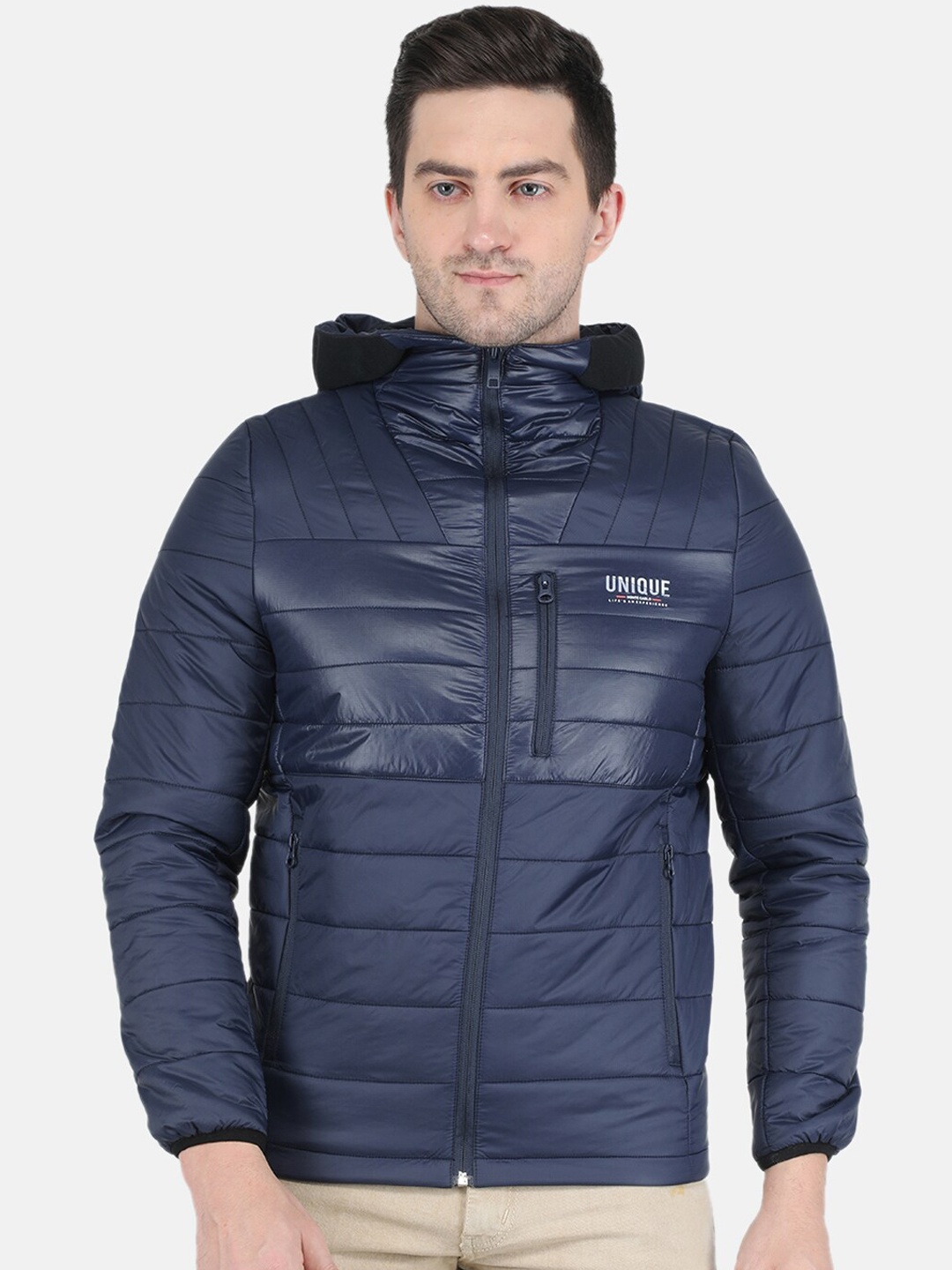 

Monte Carlo Men Navy Blue Solid Hooded Padded Jacket