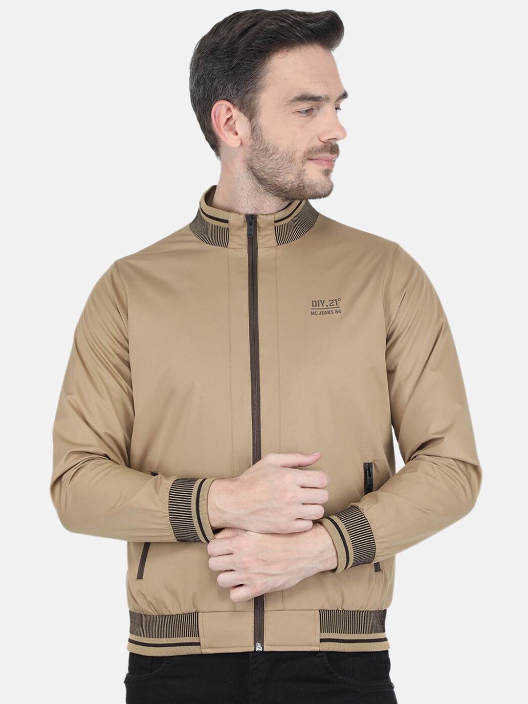 

Monte Carlo Men Khaki Solid Long Sleeves Bomber Jacket