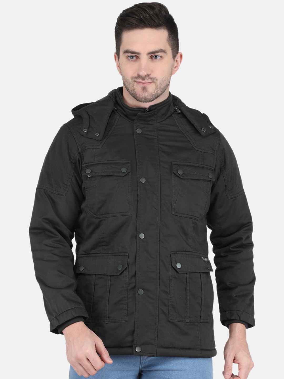 

Monte Carlo Men Olive Green Solid Hooded Tailored Jacket