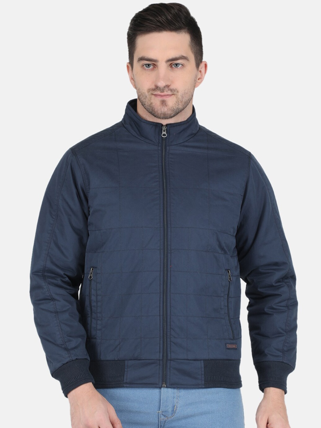 

Monte Carlo Men Navy Blue Checked Bomber Jacket