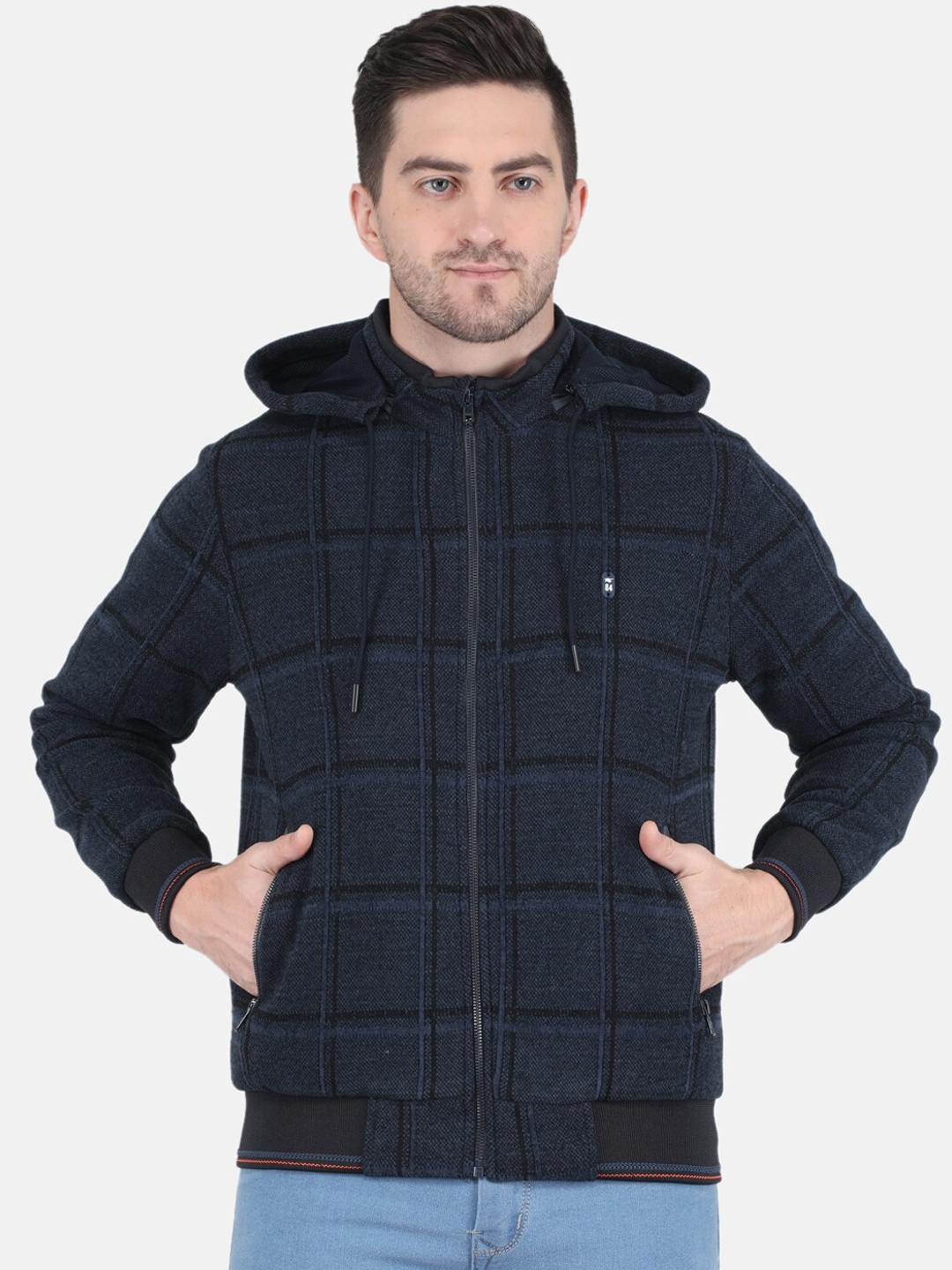 

Monte Carlo Men Navy Blue Checked Bomber Jacket