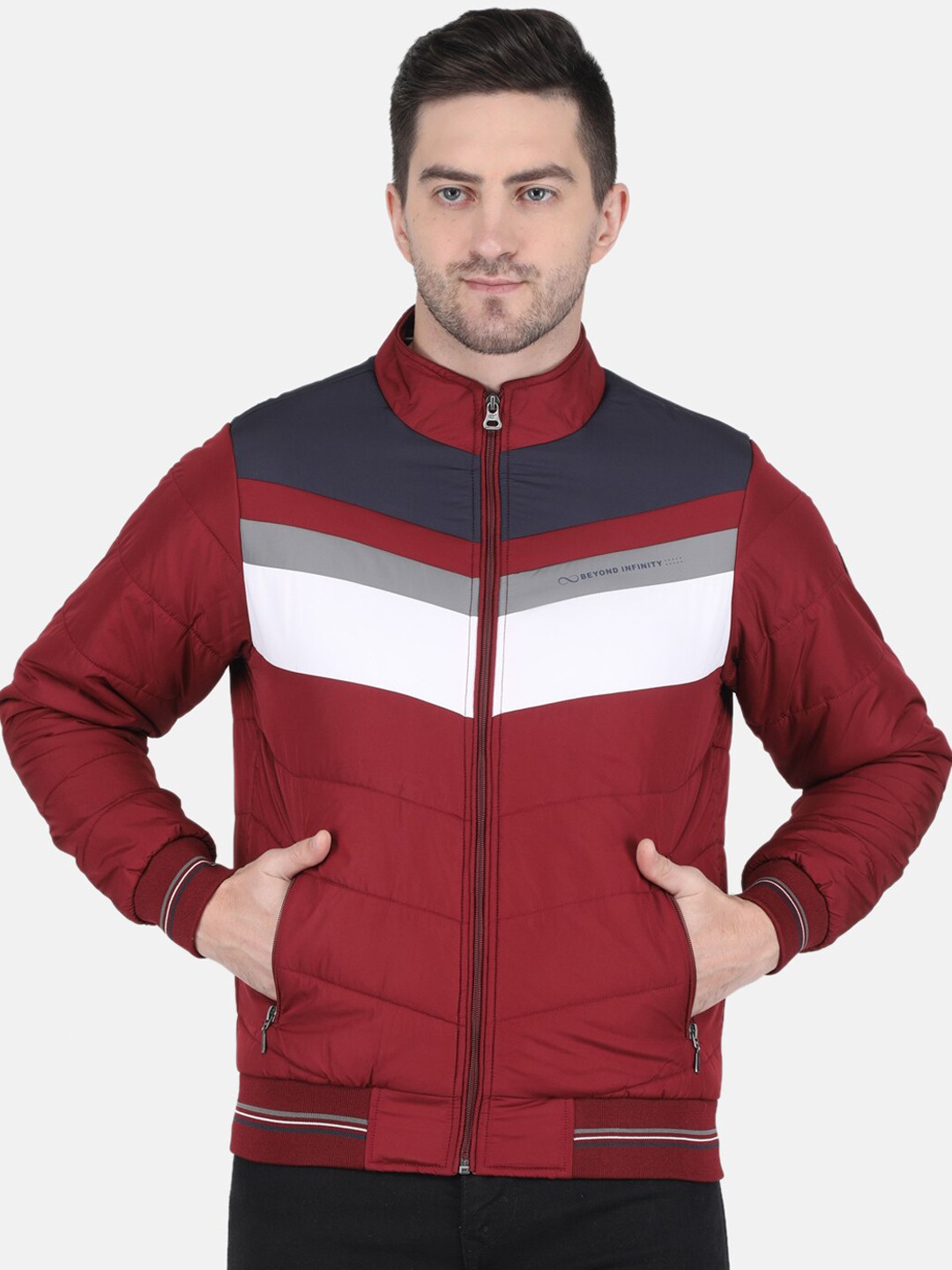 

Monte Carlo Men Maroon Colourblocked Bomber Jacket