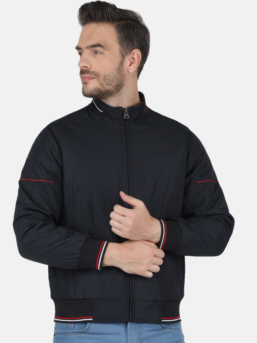 

Monte Carlo Men Navy Blue Solid Bomber Jacket