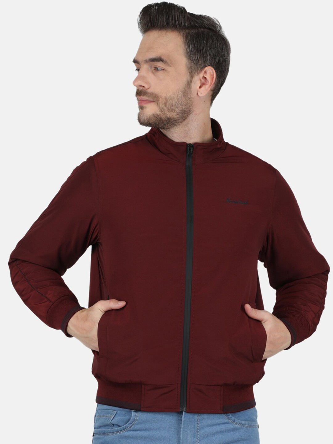 

Monte Carlo Men Maroon Solid Bomber Jacket