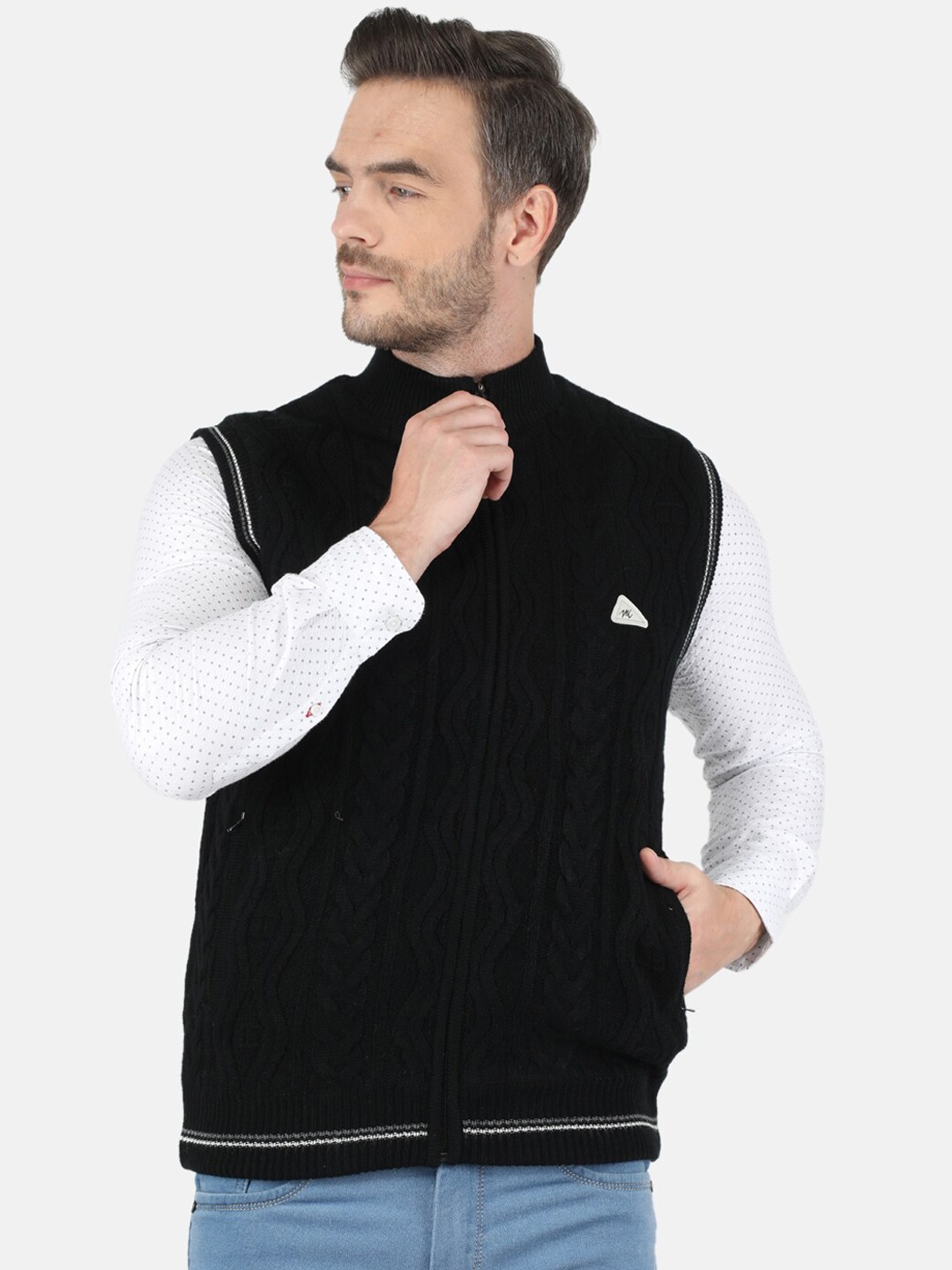 

Monte Carlo Men Black Woolen Open Front Jacket