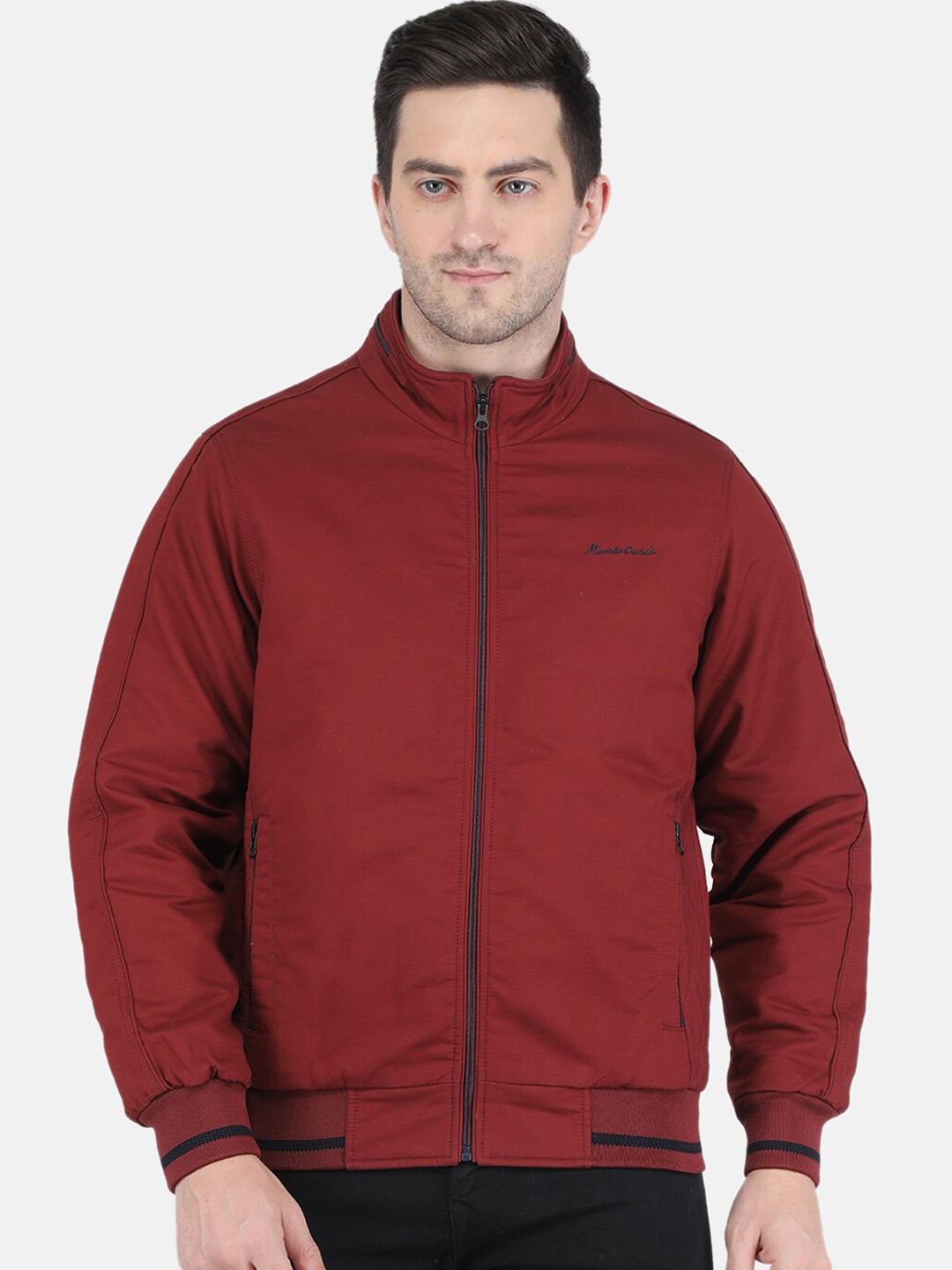 

Monte Carlo Men Rust Cotton Solid Bomber Jacket