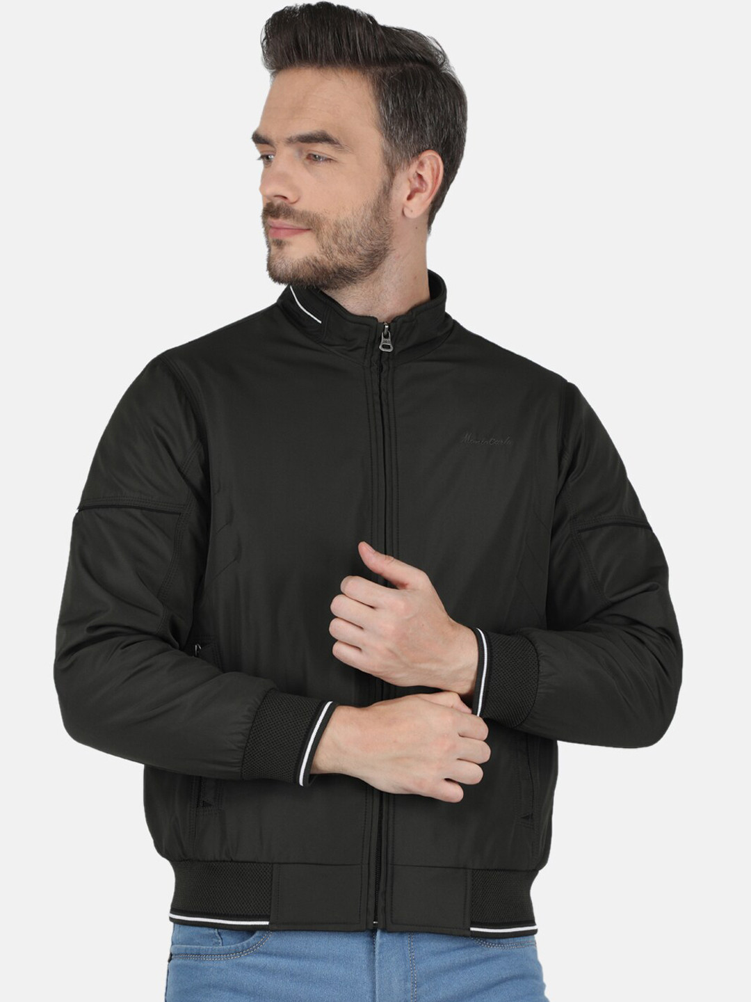 

Monte Carlo Men Olive Green Solid Bomber Jacket