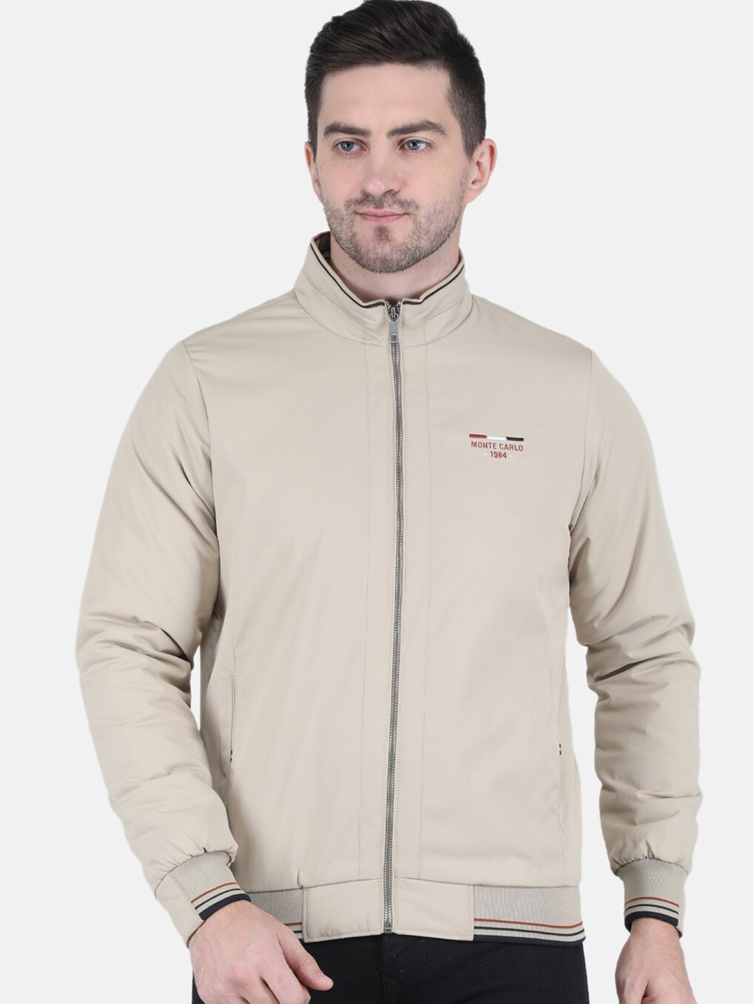 

Monte Carlo Men Beige Floral Bomber with Embroidered Jacket