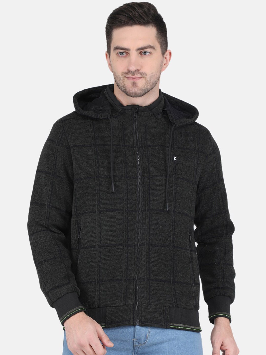 

Monte Carlo Men Black Cotton Checked Bomber Jacket