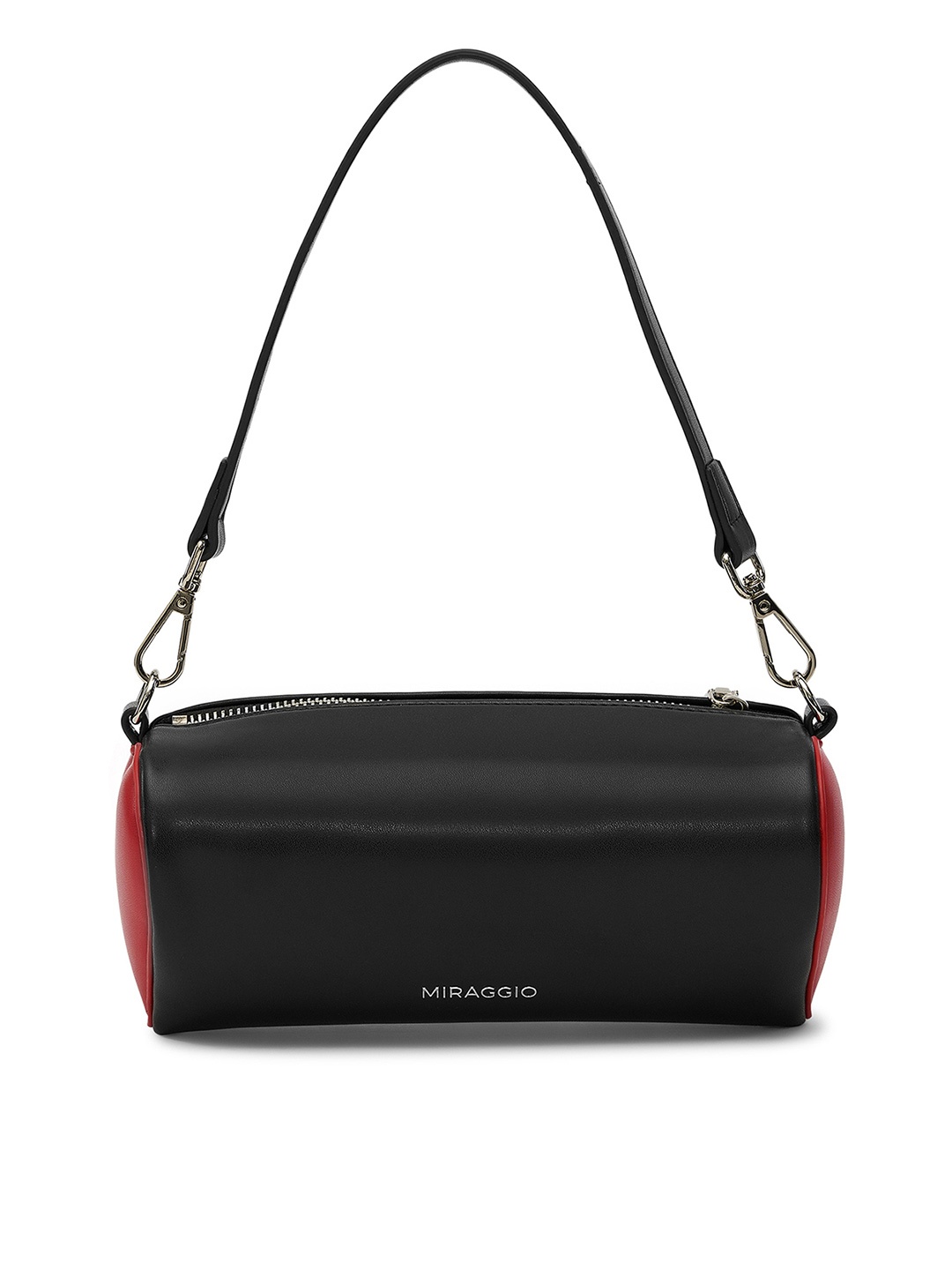 

MIRAGGIO Black & Red Elongated Heart Shaped Shoulder Bag with Sling & Shoulder Strap