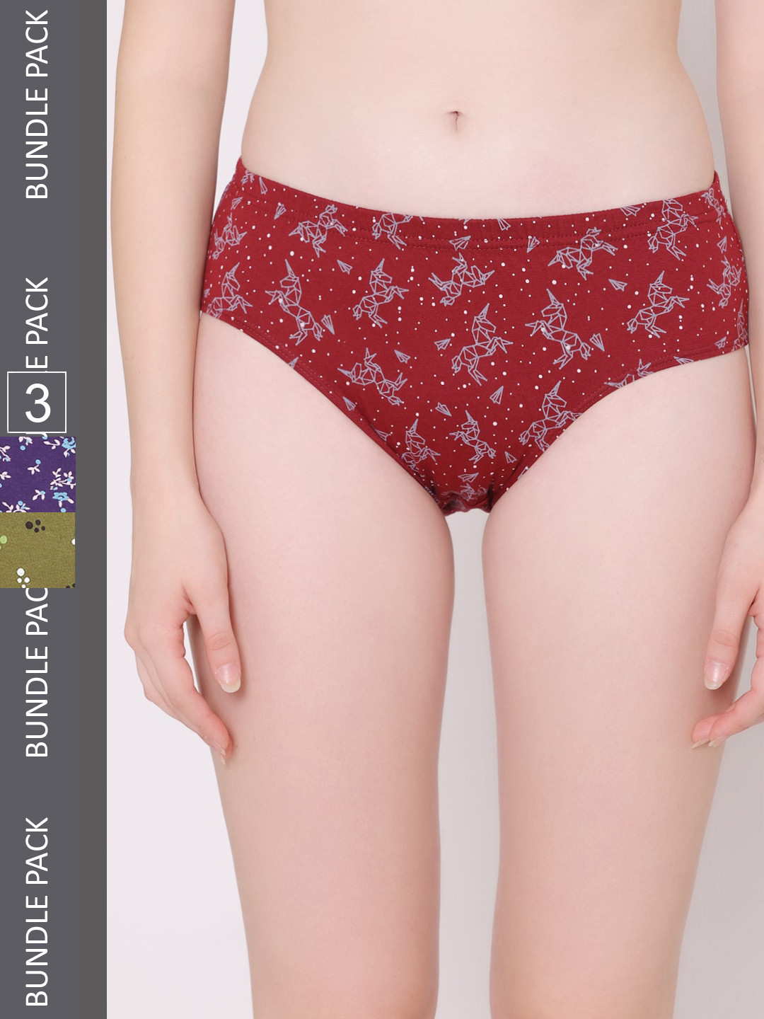 

Bodycare Women Pack Of 3 Cotton Hipster Briefs E-910-3Pcs-S, Maroon