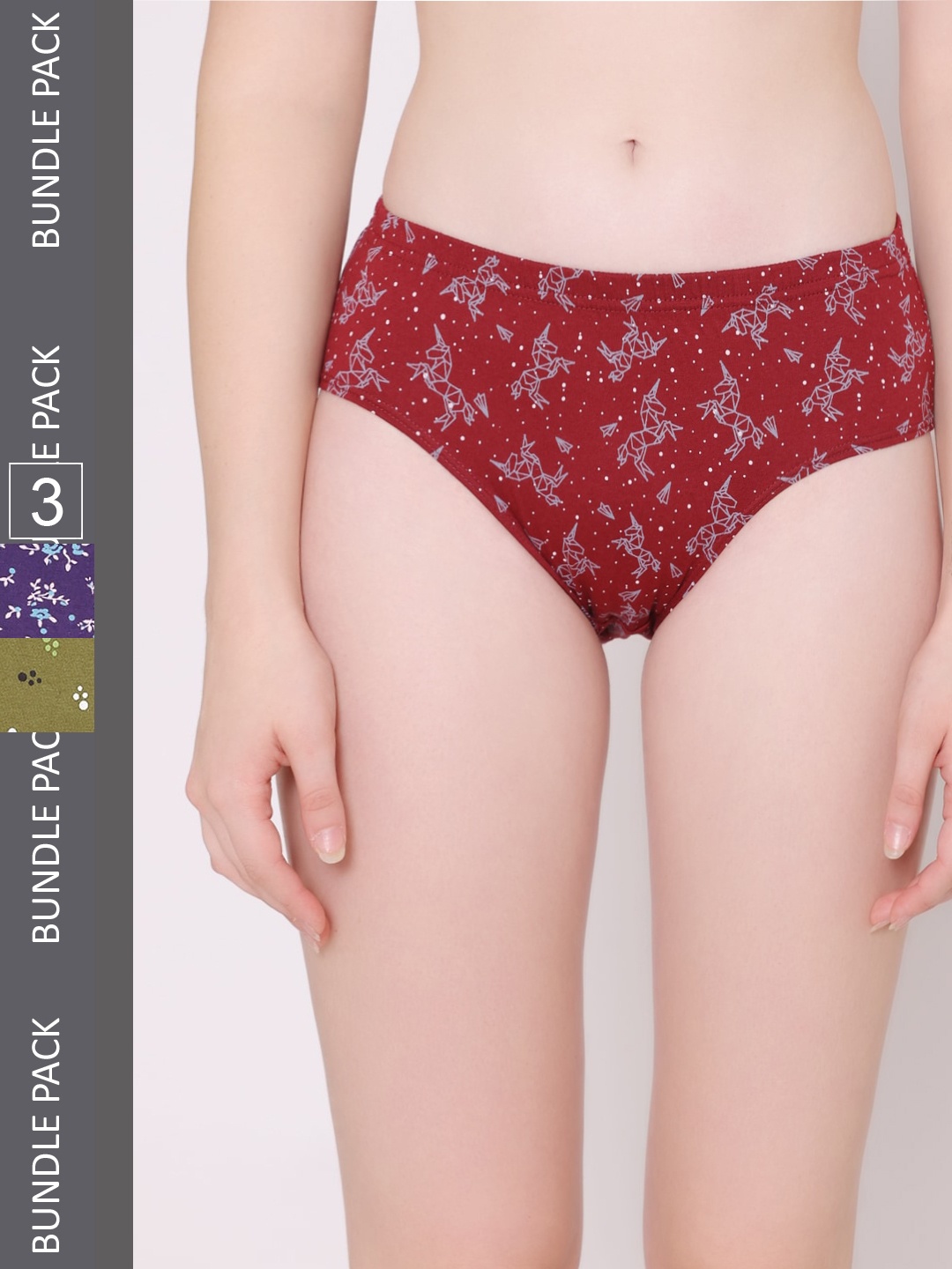 

Bodycare Women Pack Of 3 Pure Combed Cotton Hipster Briefs E-910-3Pcs-XXL, Maroon