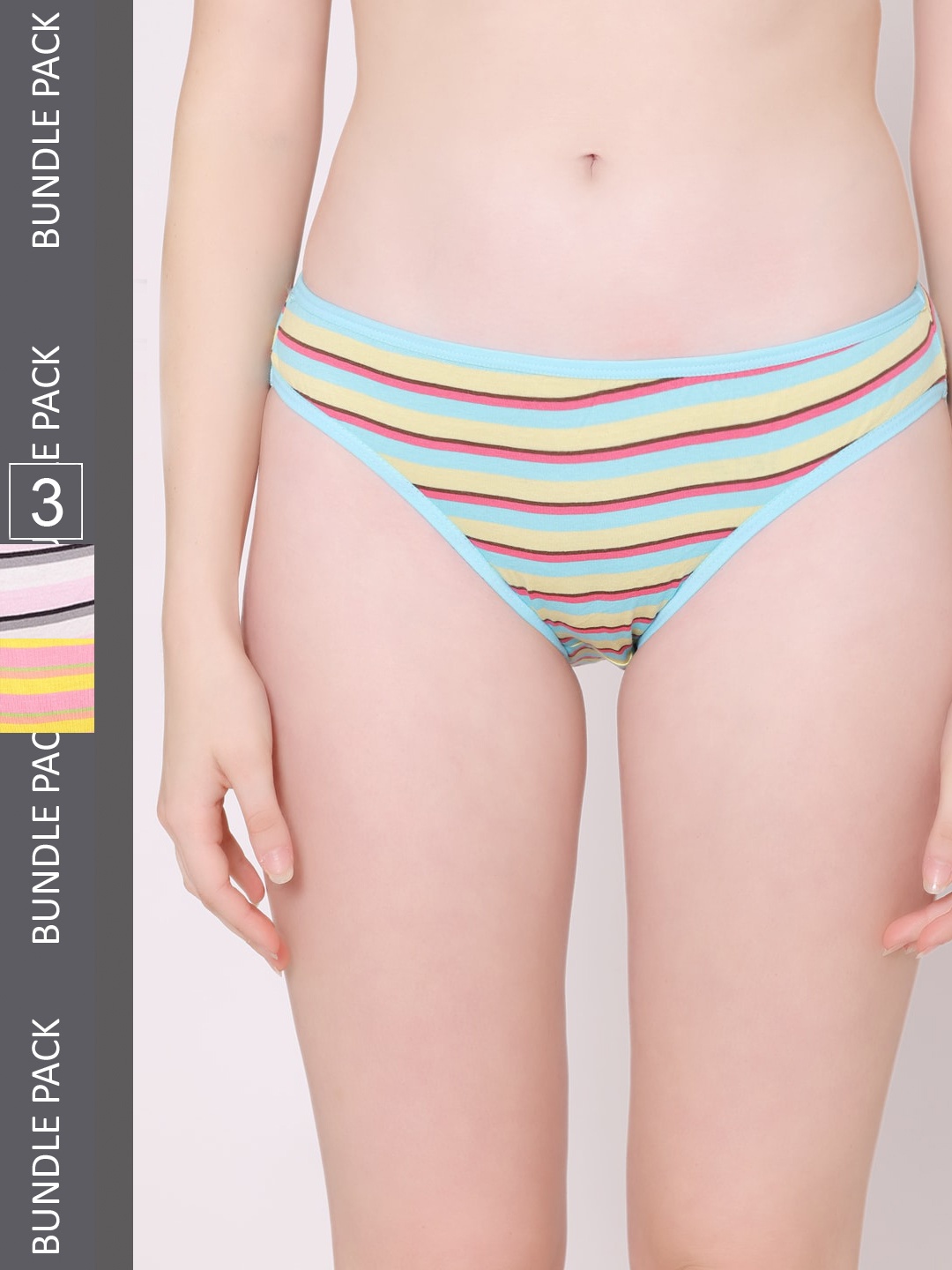 

Bodycare Women Pack of 3 Assorted Pure Cotton Bikini Briefs