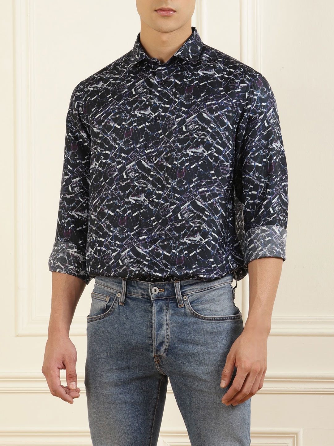 

Eton Men Navy Blue Comfort Printed Cotton Casual Shirt