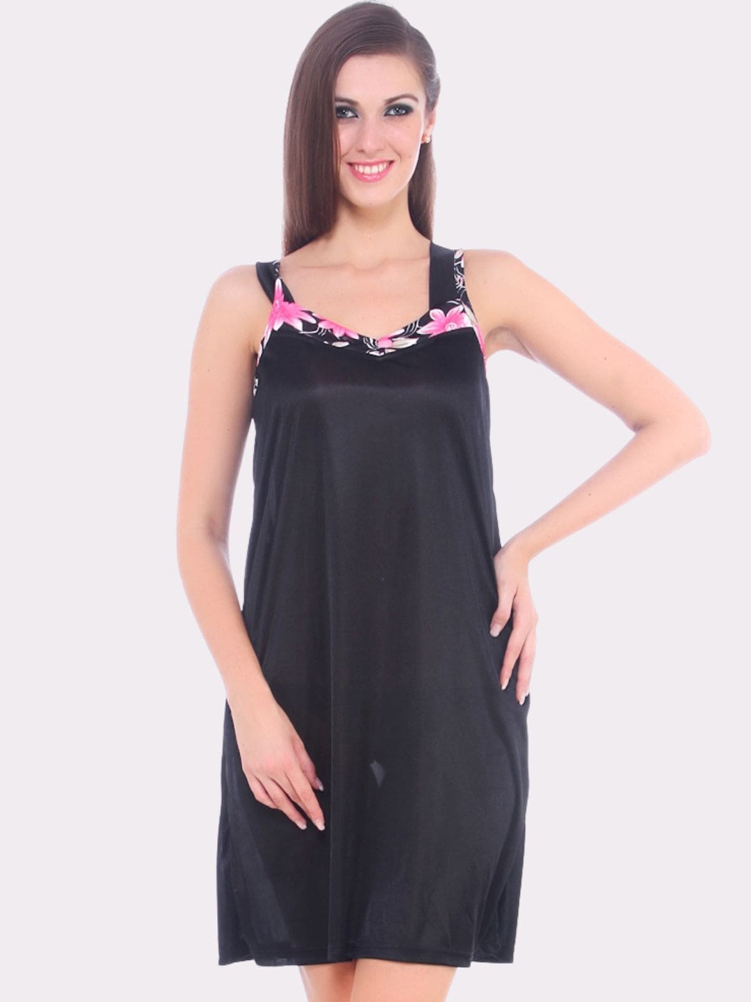 

Fasense Black & Pink Satin Baby Doll