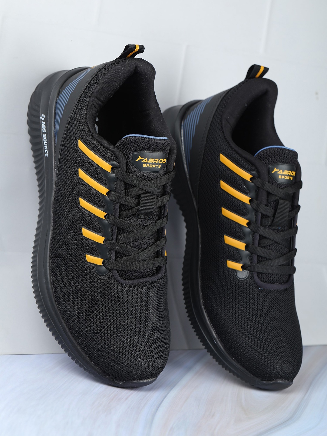

ABROS Men Black Mesh POSH Mid-Top Marking Running Shoes