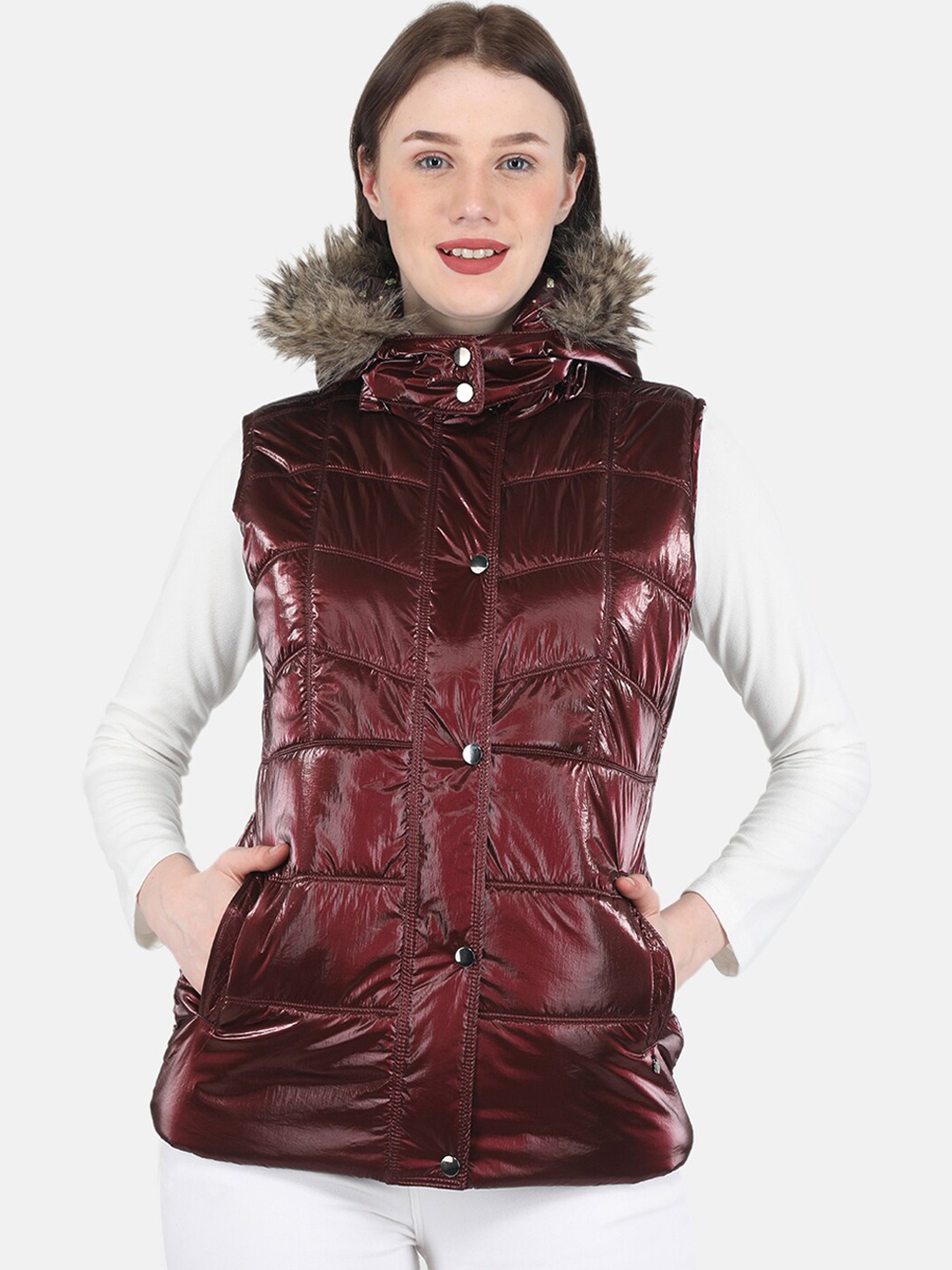

Monte Carlo Women Maroon Hooded Parka Jacket