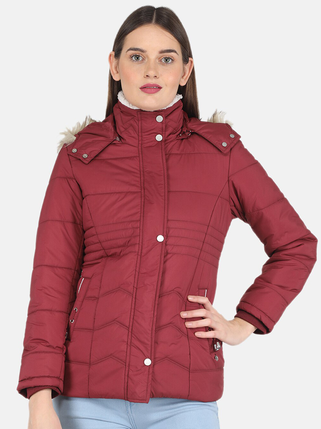 

Monte Carlo Women Maroon Hooded Parka Jacket