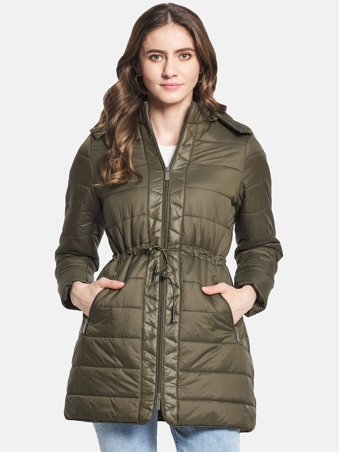 

Monte Carlo Women Olive Green Longline Puffer Jacket