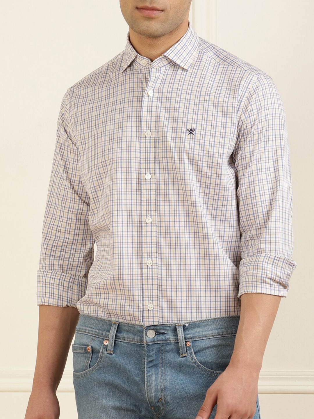 

HACKETT LONDON Men Comfort Pure Cotton Checked Casual Shirt, Off white