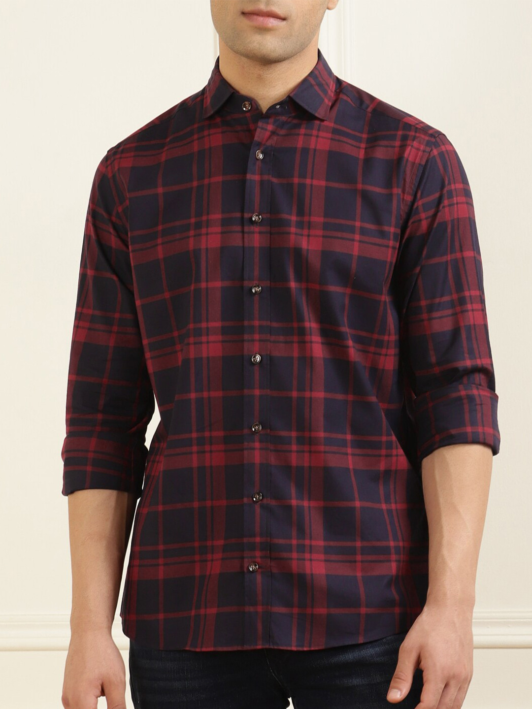 

HACKETT LONDON Men Comfort Checked Pure Cotton Casual Shirt, Navy blue