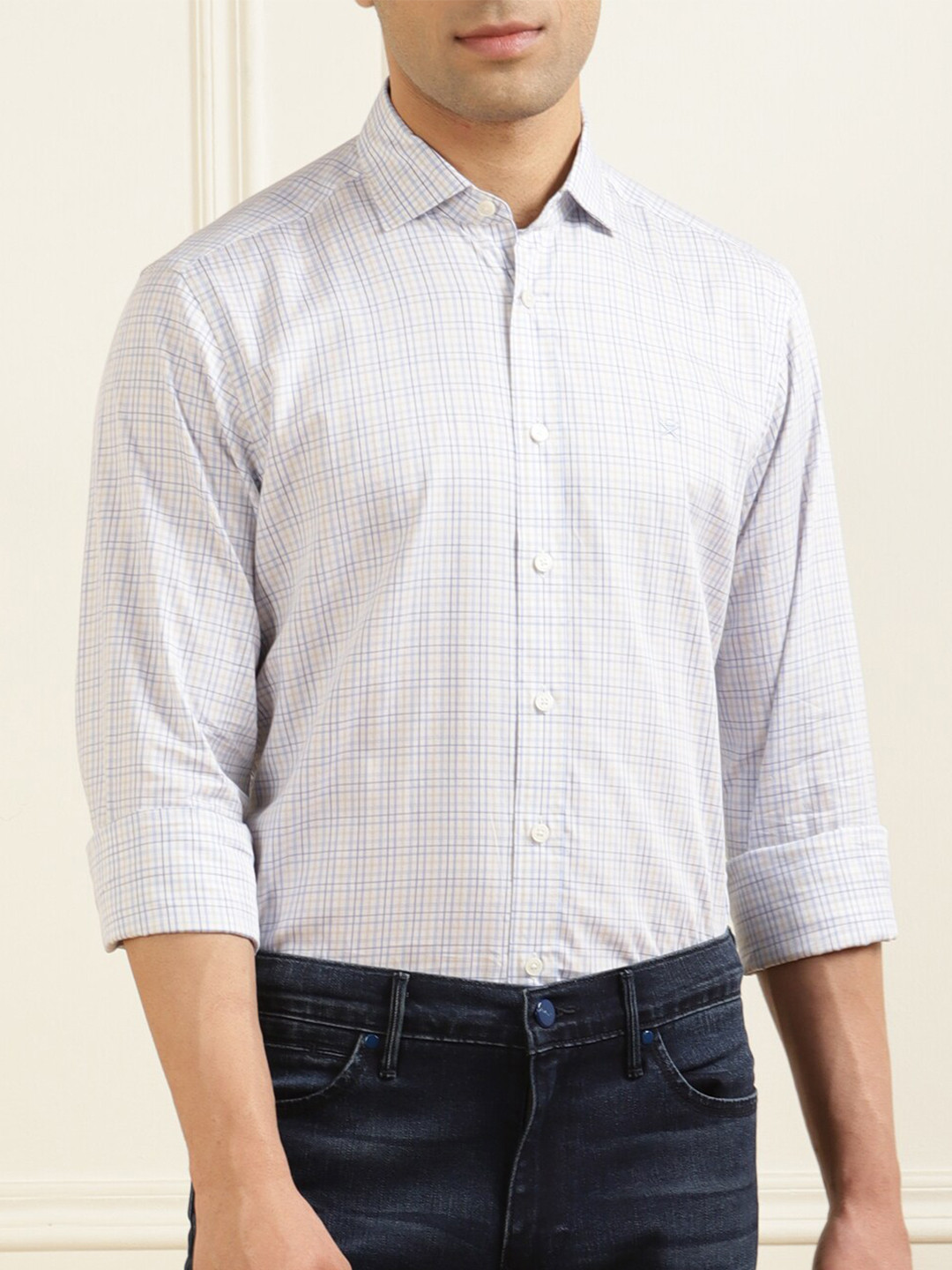 

HACKETT LONDON Men Comfort Checked Pure Cotton Casual Shirt, White