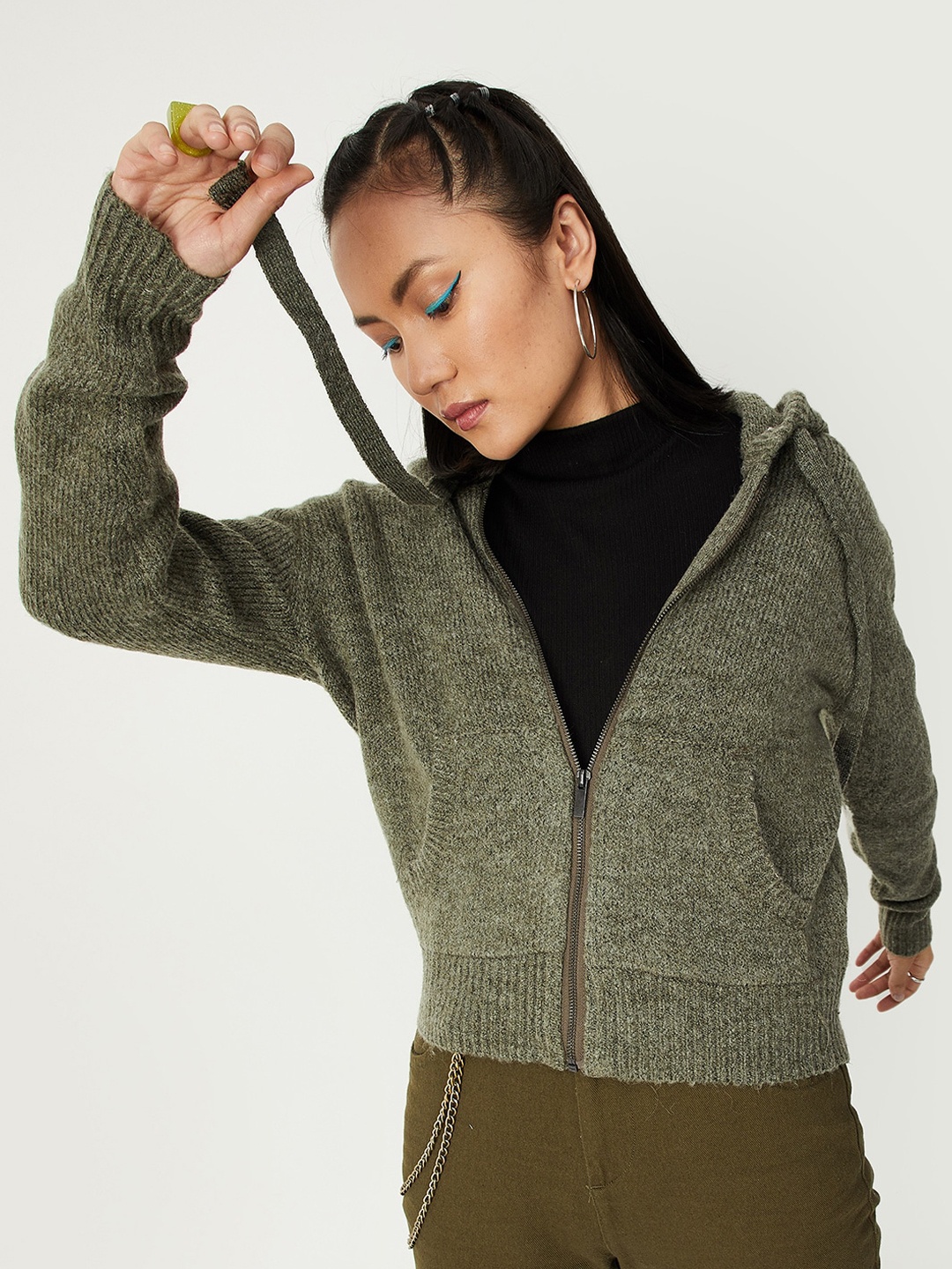 

max Women Olive Green Windcheater Bomber Jacket