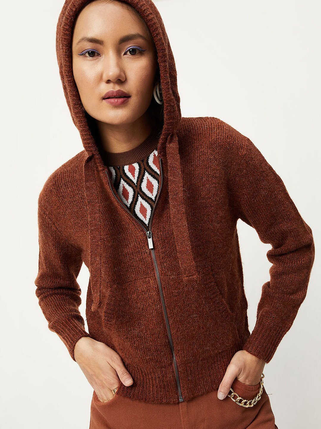 

max Women Rust Floral Floral Windcheater Crop Bomber Jacket