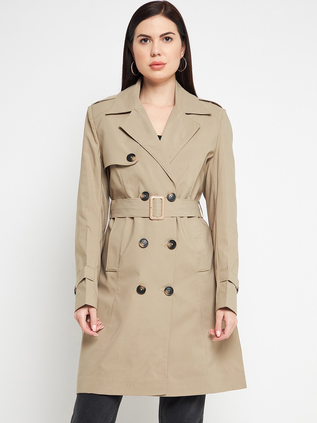 

Okane Women Cream-Colored Double-Breasted Trench Coats