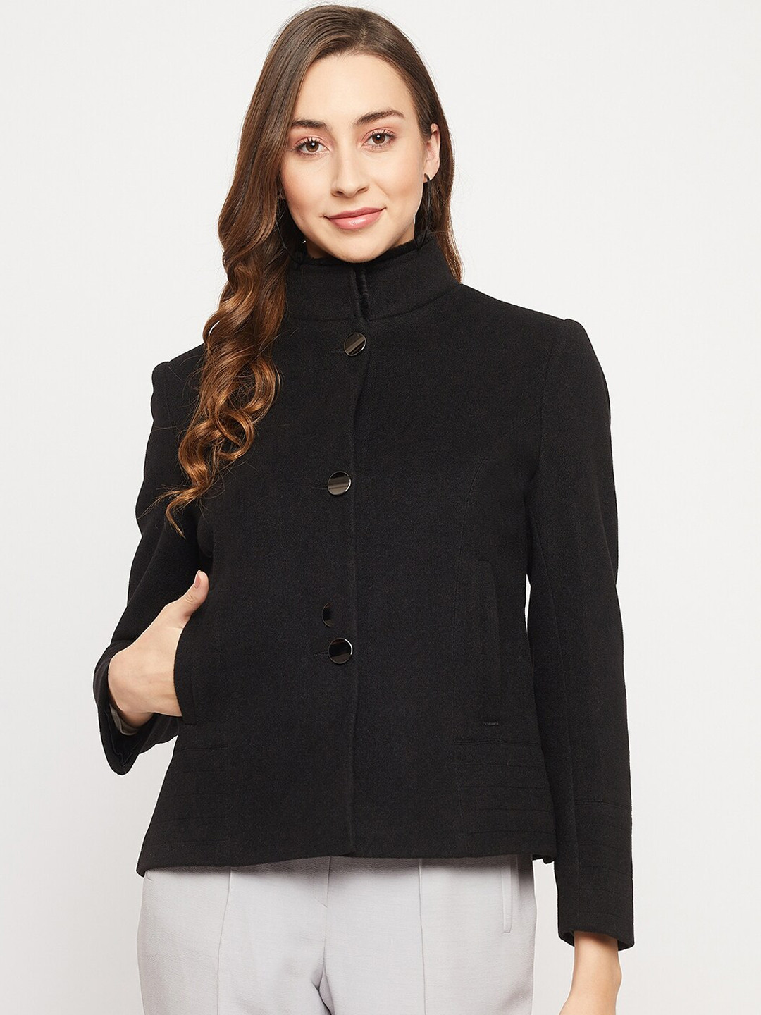 

Okane Women Black Single-Breasted OverCoat