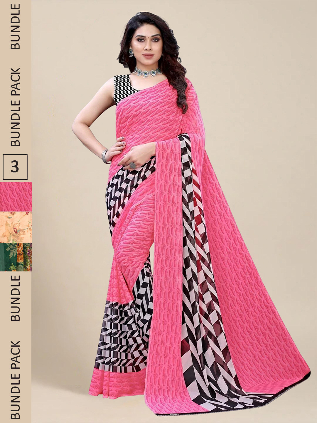 

MS RETAIL Pack of 3 Floral Pure Georgette Saree, Orange