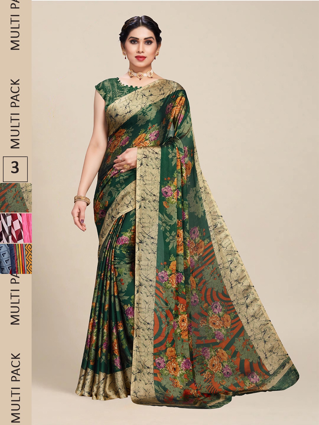 

MS RETAIL Pack Of 3 Floral Pure Georgette Saree, Orange