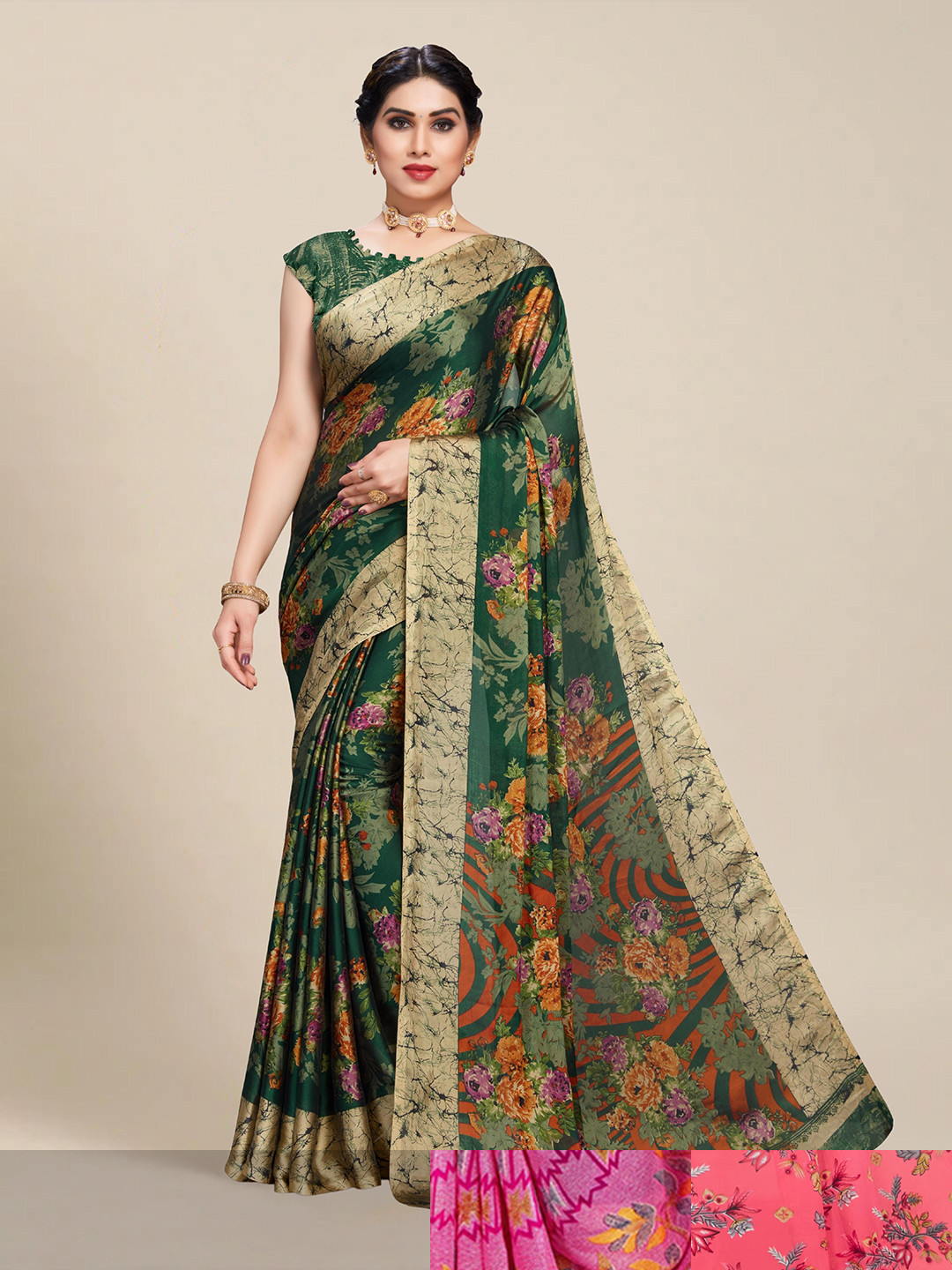

MS RETAIL Pack Of 3 Floral Pure Georgette Saree, Blue
