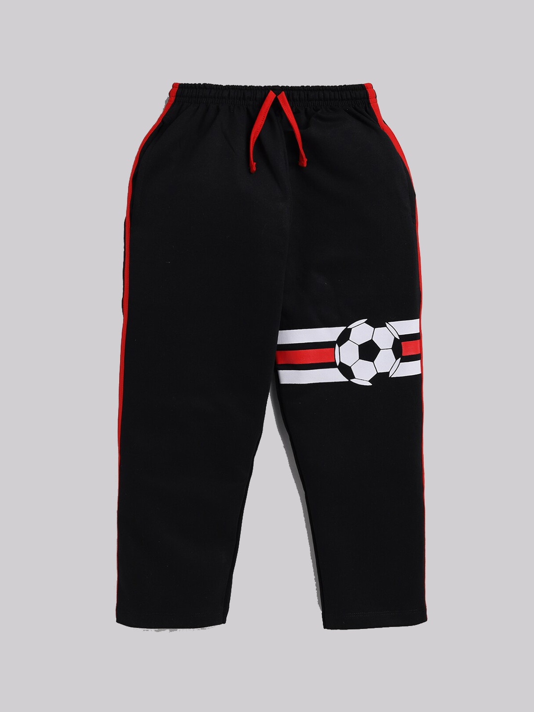 

Nottie Planet Boys Black Football Printed Pure Cotton Track Pants