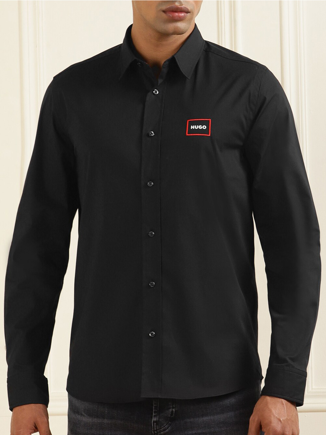 

HUGO Spread Collar Comfort Fit Casual Shirt, Black