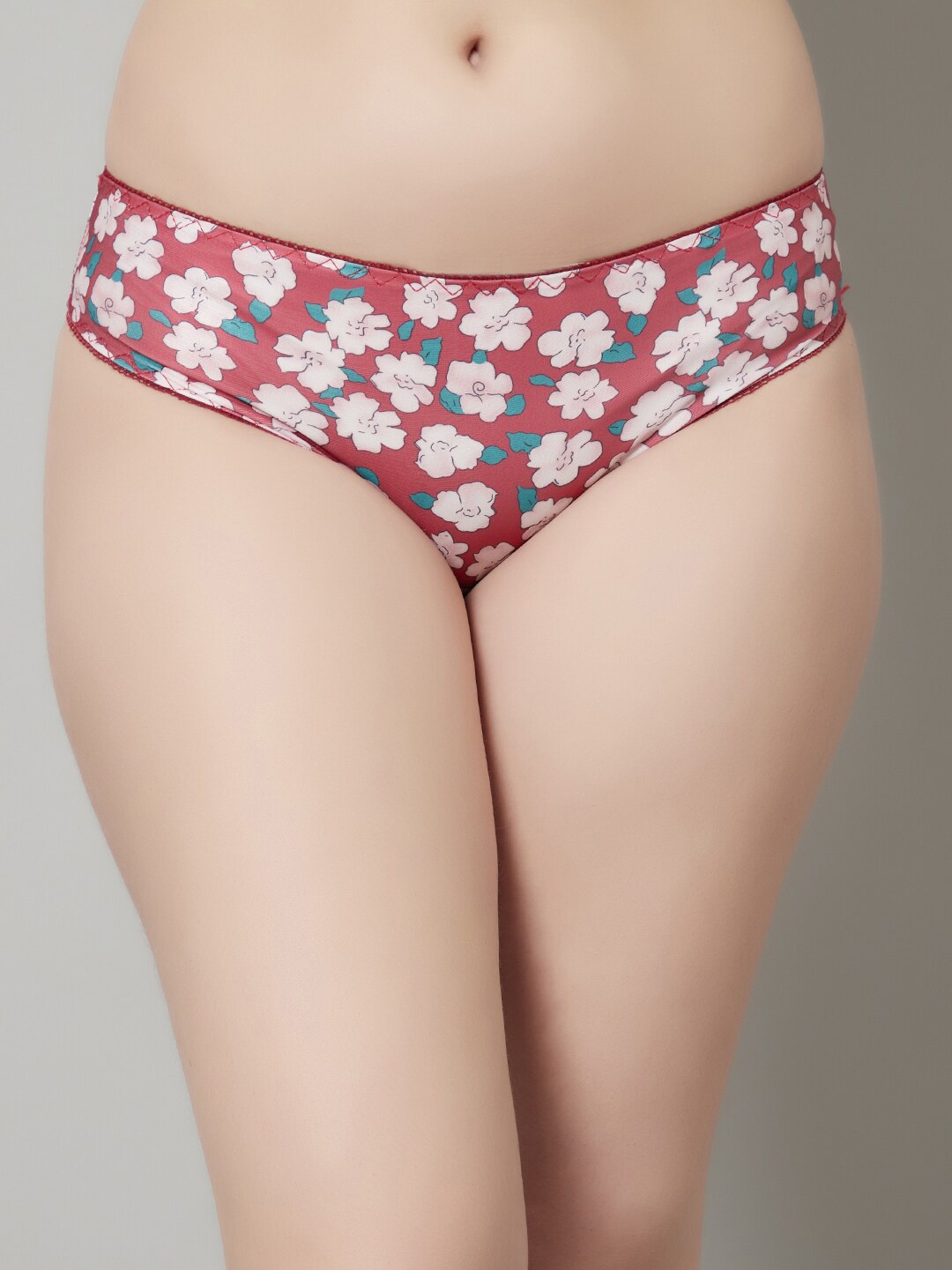 

PrettyCat Women Red Floral Printed Bikini Briefs