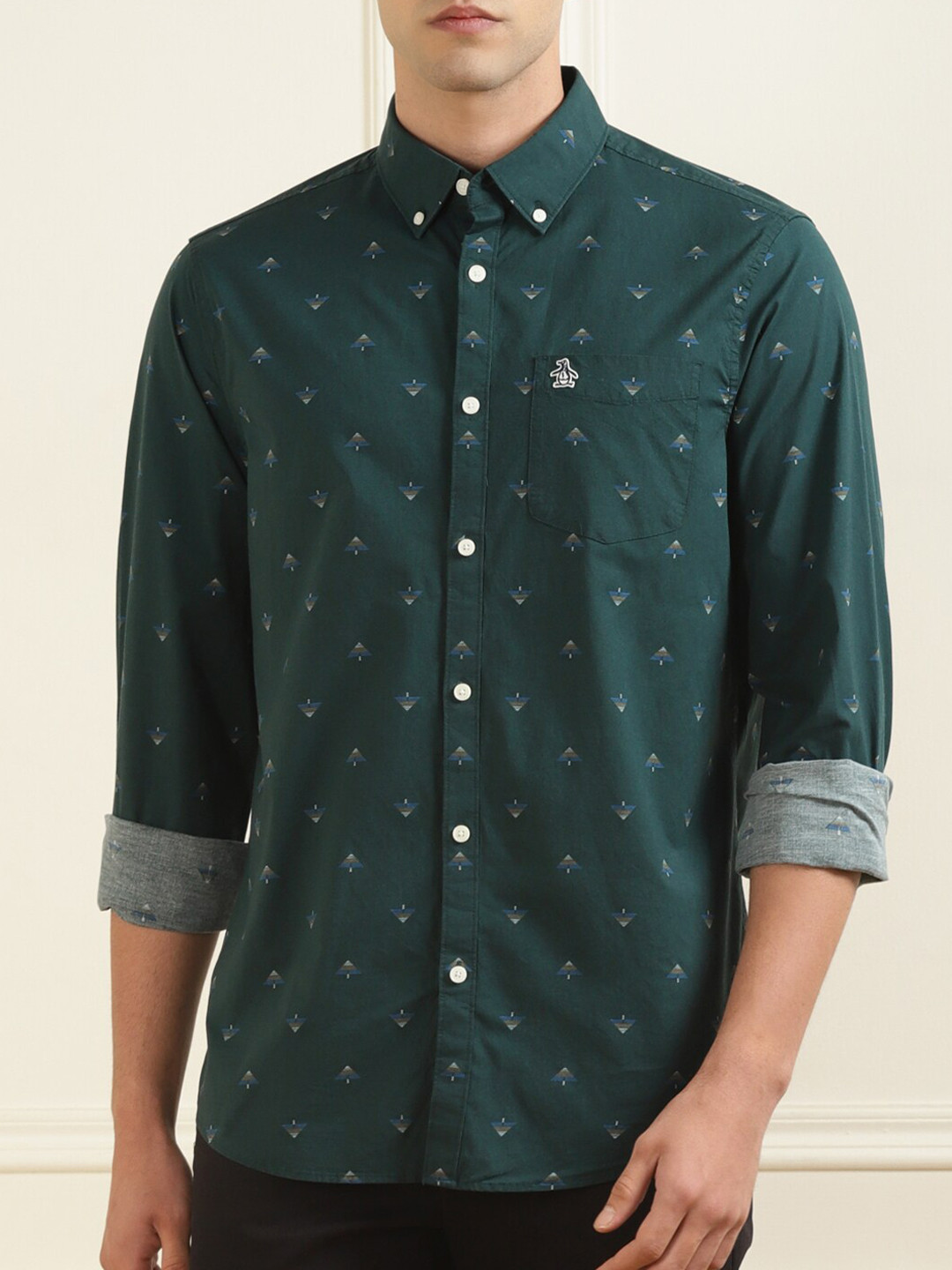

Original Penguin Men Green Comfort Printed Casual Shirt