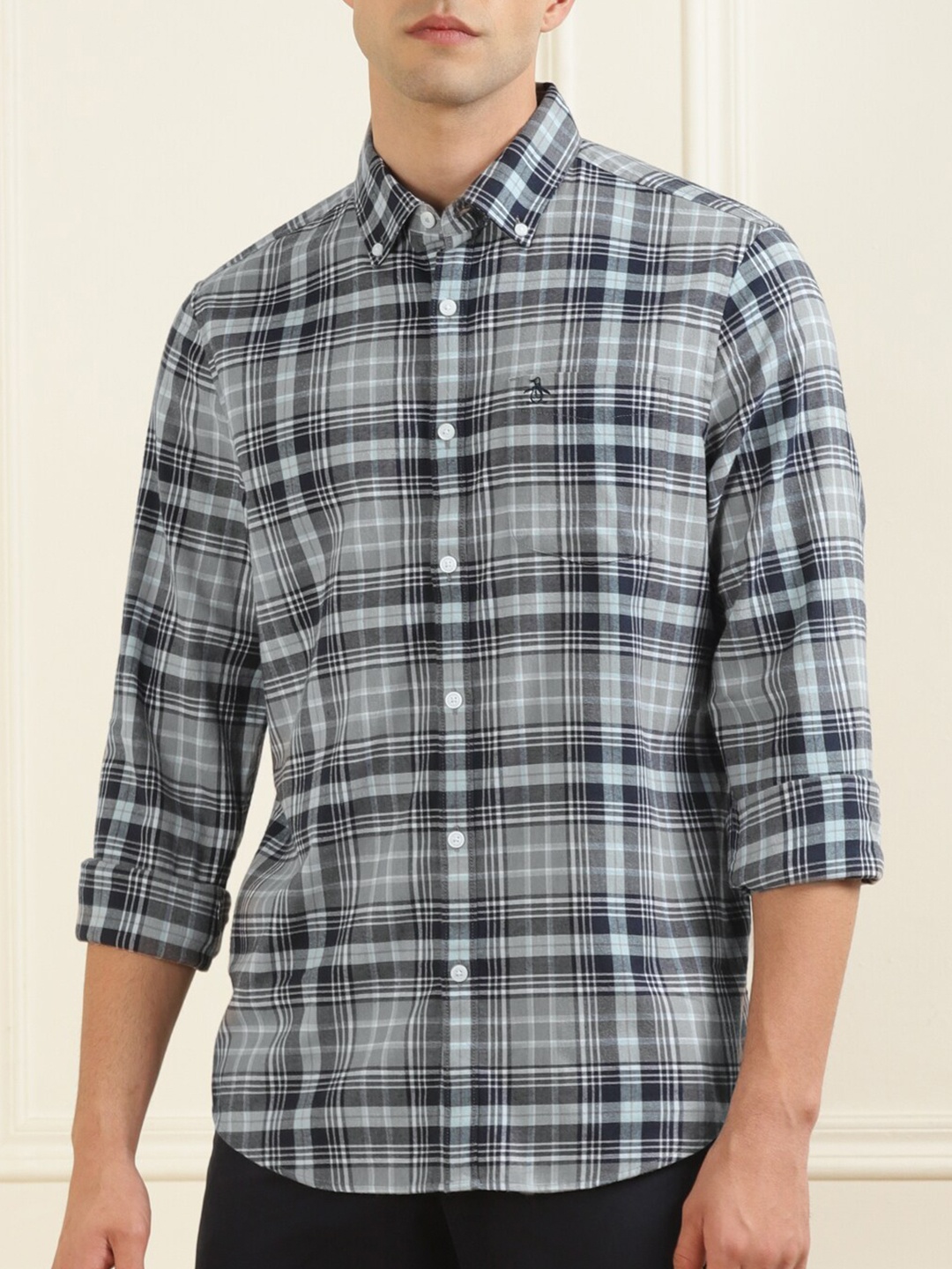 

Original Penguin Men Grey Comfort Tartan Checks Checked Casual Shirt