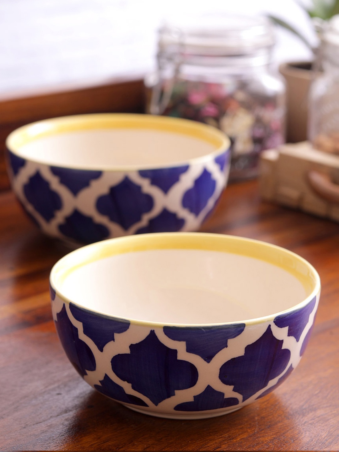 

VarEesha Blue 2 Pieces Round Printed Ceramic Serving Bowl Set