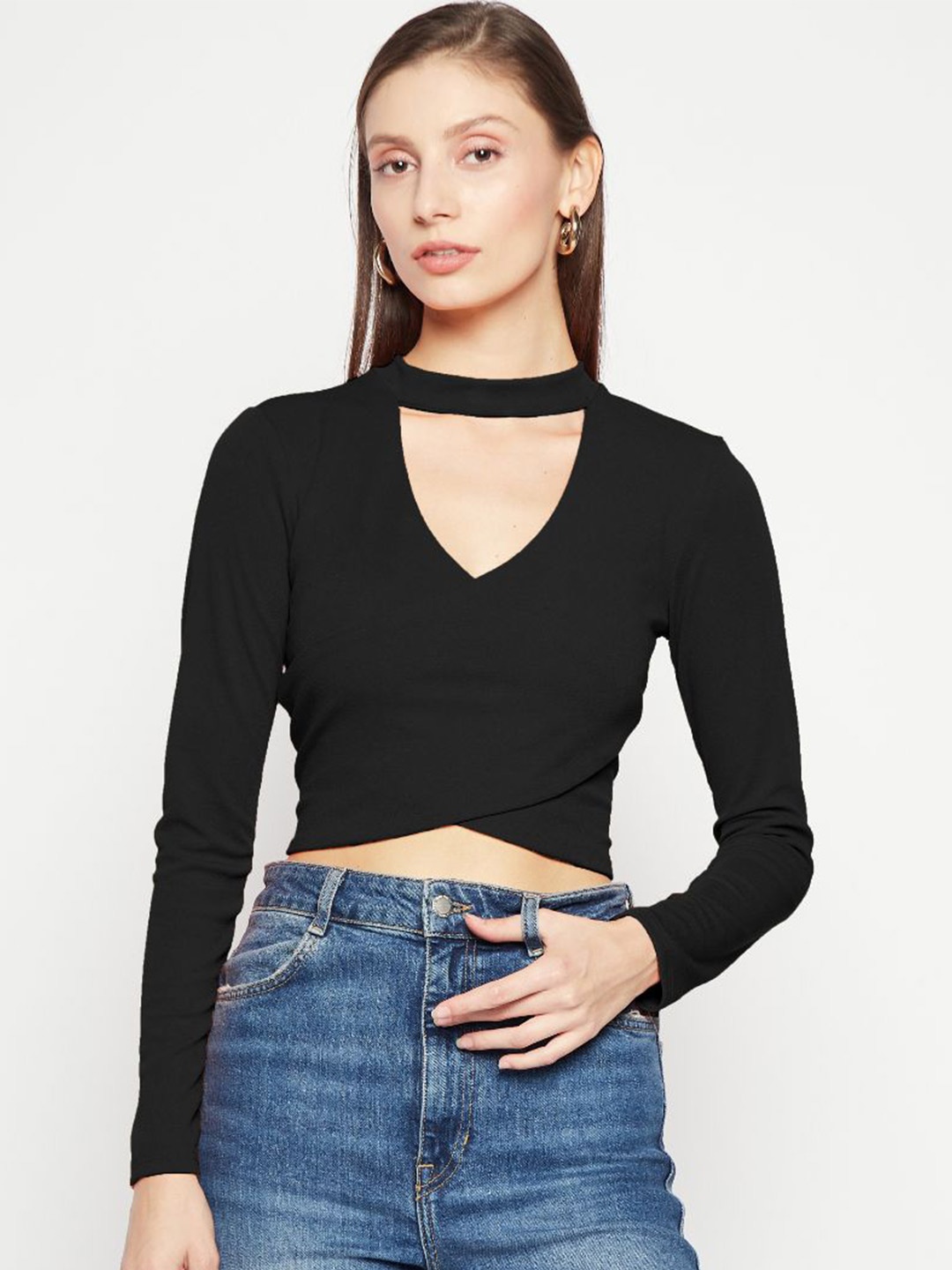 

Uptownie Lite Black Choker Neck Crop Top